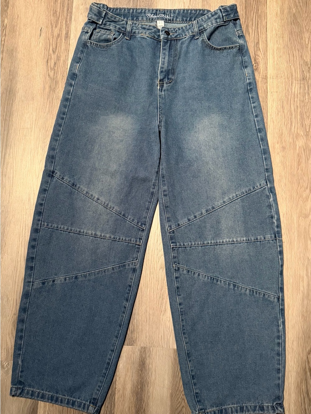Blue Asphalt Baggy Barrel Jeans Paneled Knee Medium Wash Juniors Size L